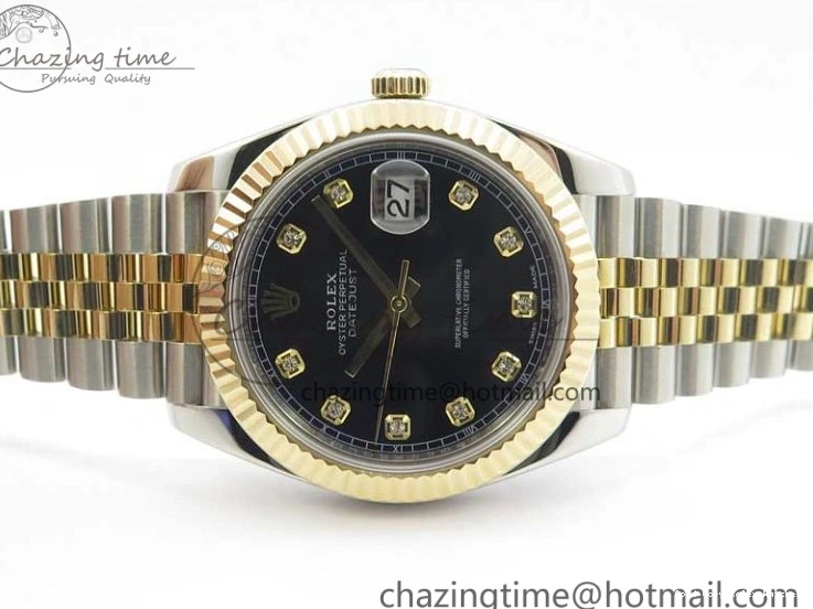 AAA Replica Watches SS Dial Wrapped WWF SS YG 41 Crystals DateJust 3128 on A YG Bracelet SoftTouch Edition Jubilee Best Wrapped Makers 126333 Black 0117